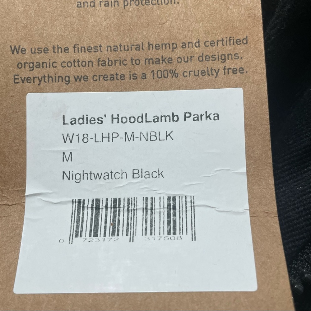 Hoodlamb Hemp Tailors Women’s Parka in Nightwatch Black Size Medium Vegan - Picture 12 of 16